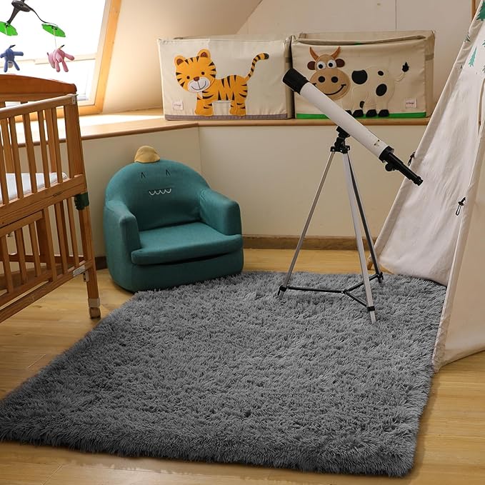 Ophanie Area Rugs for Living Room Bedroom, Upgrade Non-Slip Fluffy Soft Grey - Image 6
