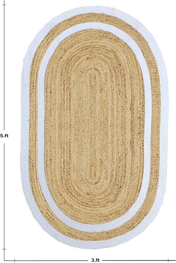 Oval Runner 5x10 Kilim Jute Runner Natural Oval Thick 0.27" Solid Design Beige - Image 3