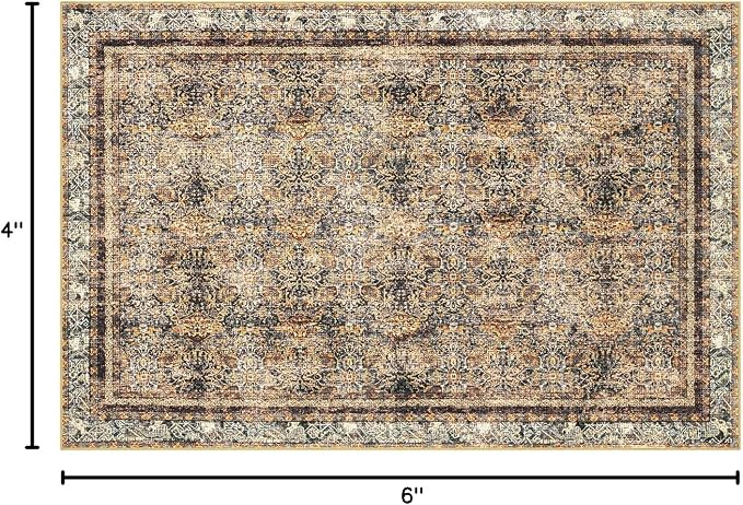 Phantoscope Washable Area Rug 4'x6' Non-Slip, Vintage Neutral Rugs - Image 2