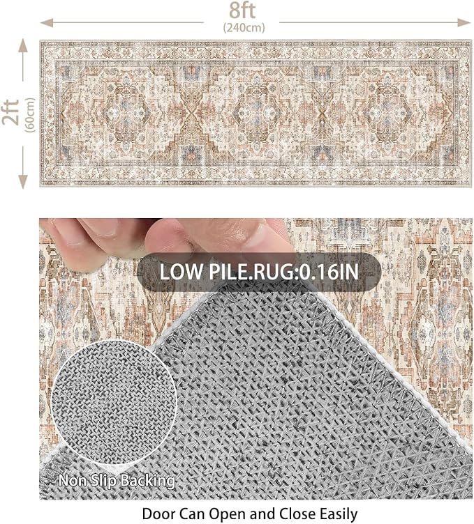 Enkor Runner Rugs for Hallway, 2x8 Washable Soft Non Slip Floor Rugs for Kitchen - Image 2