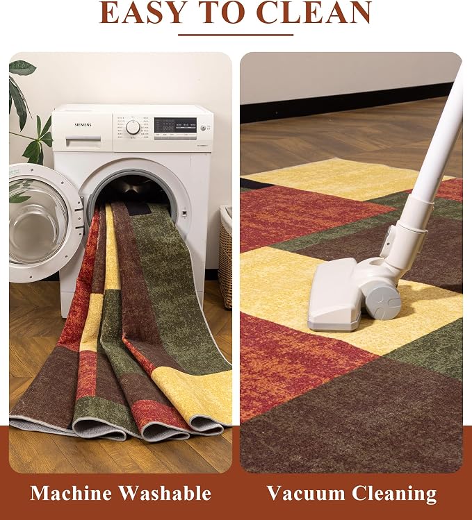 YIHOUSE Red and Green Rug 4x6, Burgundy Farmhouse Vintage Rugs Washable - Image 4