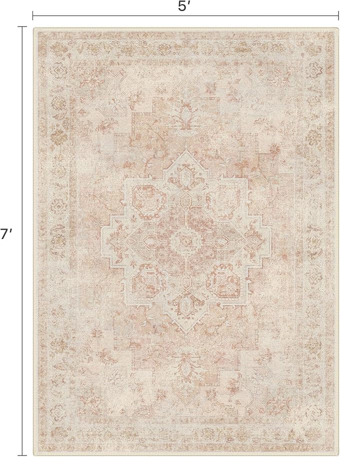 5x7 Area Rugs for Living Room, Machine Washable Rug, Non Slip Vintage Rugs - Image 2
