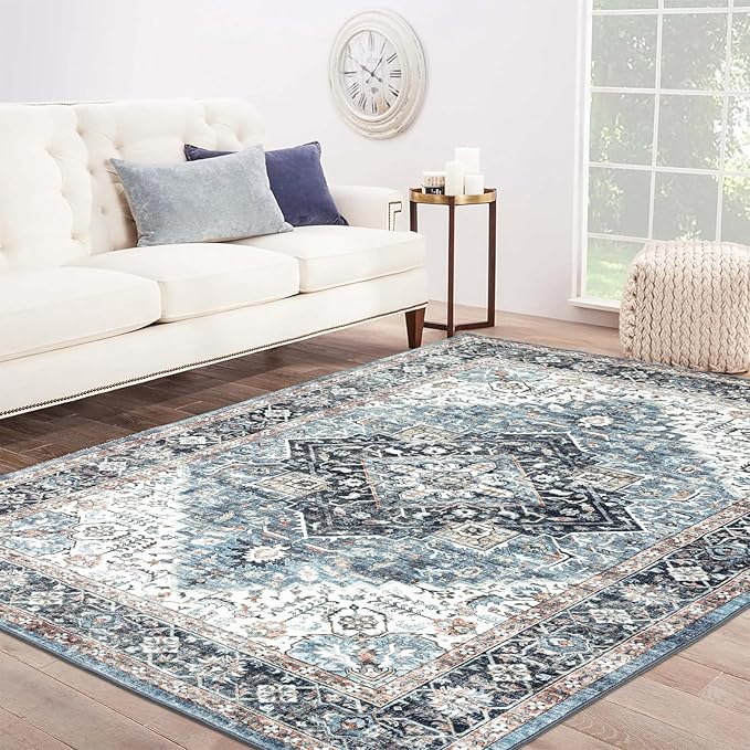 Area Rug 6×9, Large Vintage Boho Rug, Ultra-Soft Low Pile, Non Slip, Stain by DomitapisRug