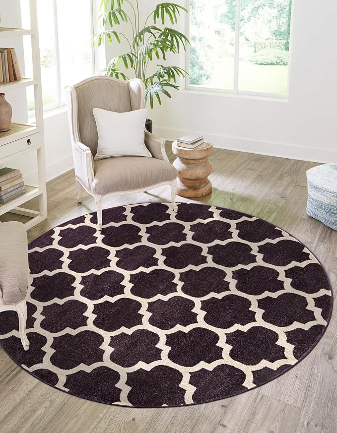 Rugs.com Lattice Collection Rug – 10 Ft Round Purple Medium-Pile Rug Perfect by Rugscom