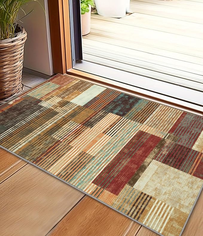 YIHOUSE Brown Entryway Rug 2x3, Small Burnt Orange Area Rug, Vintage Welcome by YIHOUSE