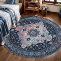 Tangsoo Vintage Round Rug 5ft, Washable Circle Rug, Non Slip Boho Round Area Rug by Tangsoo