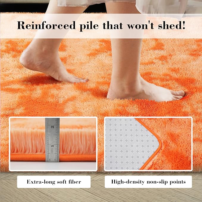 Mottling Orange Fluffy Rug Shaggy Area Rug, 8x10 Area Rugs - Image 6