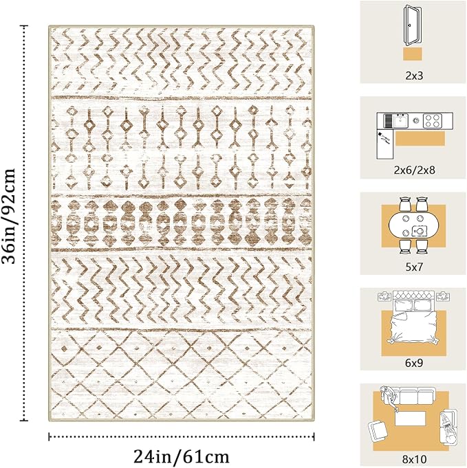 2x3 Machine Washable Area Rug for Entryway, Kids and Pets Friendly for Bedroom - Image 2