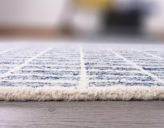 Hand-Tufted 100% Wool Area Rug – Unique Modern Geometric Grid Pattern, Soft - Image 7