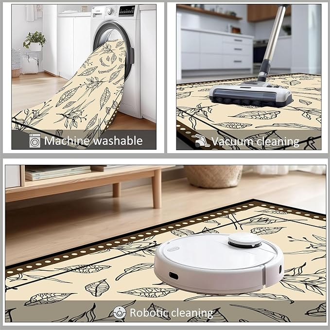 Medieval French Style Area Rugs 4x5ft, Off-White Botanical Leaf Pattern Rug - Image 6