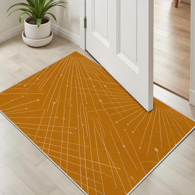Modern Washable Area Rug 4x5, Boho Minimalist Non-Slip Rugs, Abstract Striped - Image 4