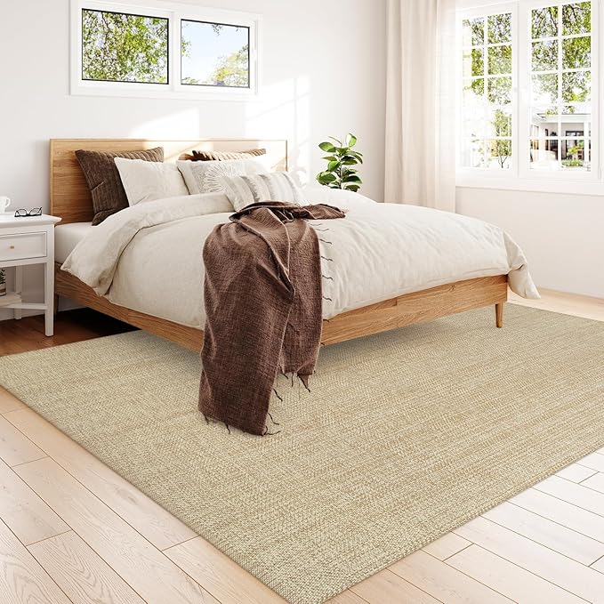 Collive Boho Rugs for Living Room 6x9 Tan, Washable Large Area Rug Braided - Image 6