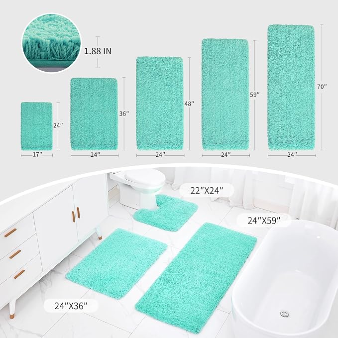 Bathroom Runner Rug 24x59 Spa Blue Non Slip Fluffy Long Bath Mat - Image 2