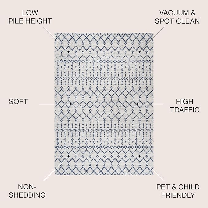 JONATHAN Y Boho Vintage Diamond Cream/Navy Indoor Area Rug 5X8 ft, Moroccan Hype - Image 2