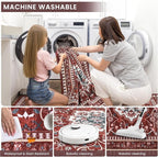 Luxury 5' x 7' Red Washable Area Rugs, Boho Low Pile Easy Clean Non-Slip Rug - Image 6