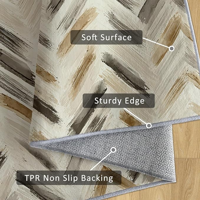 Washable 3x5 Chevron Rug Living Room, Modern Abstract Art Design Area Rugs - Image 6