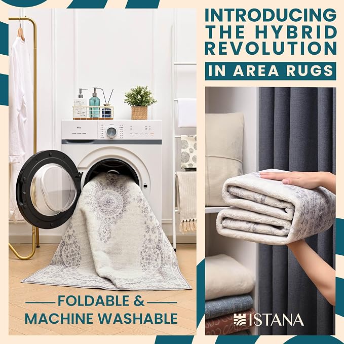 Istana 4x6 Rug - Grey & White Cream Area Rugs 4x6 - Kid & Pet Friendly Machine - Image 3