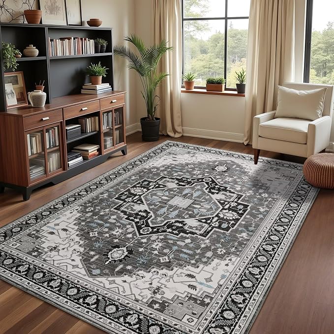 4x6 Black Grey Area Rug for Living Room, Machine Washable Rugs - Image 3
