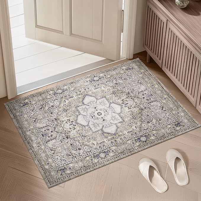 PURRUGS Vintage Farmhouse Boho Throw Rug 2x3 ft, Non-Slip Machine Washable Rug by PURRUGS