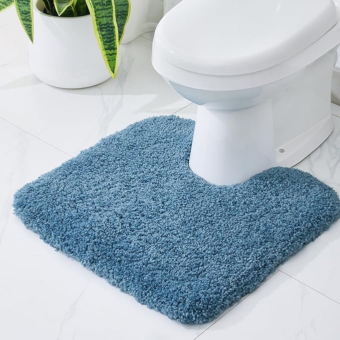 Blue Toilet Rug 22x24 Non Slip Fluffy Toilet Floor Mat U Shaped Washable by Disolla