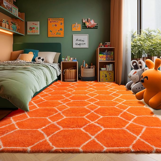 ONASAR Area Rugs for Bedroom Living Room, Washable 4x6 Fluffy Orange and White - Image 6