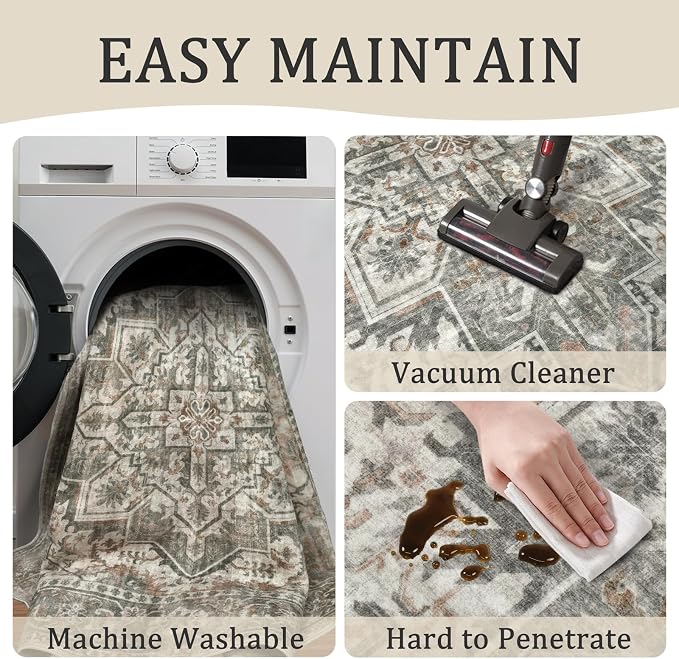 4x6 Machine Washable Area Rug for Living Room, Kids and Pets Friendly for - Image 5
