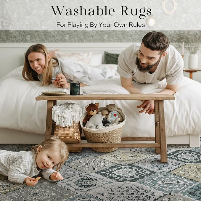 Phantoscope Washable Round Area Rug 6ft Non-Slip, Vintage Boho Rugs - Image 8