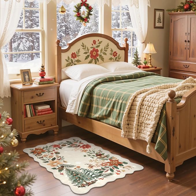 Lahome Floral Christmas Rug, 2x4 Washable Christmas Kitchen Rugs Indoor - Image 2