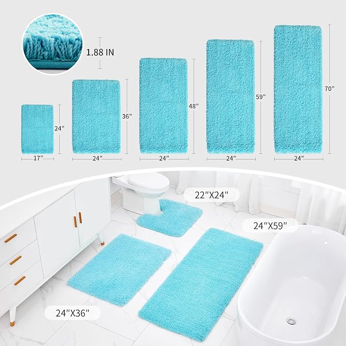 Bathroom Runner Rug 24x59 Teal Non Slip Fluffy Long Bath Mat - Image 2