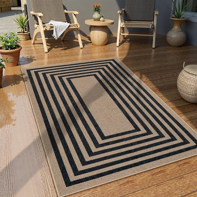 Lahome Modern Geometric Easy Jute Outdoor Rug, 3x5 Black Washable Kitchen Rugs - Image 6