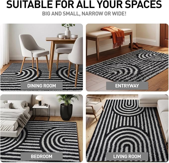 Rugshop Abstract Arch Shag Area Rug Anthracite Dark Gray 5' x 7' Great - Image 4