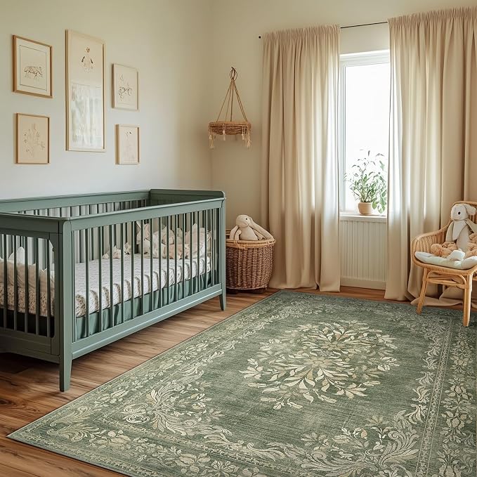 jinchan Green Floral 5x7 Area Rugs - Image 5