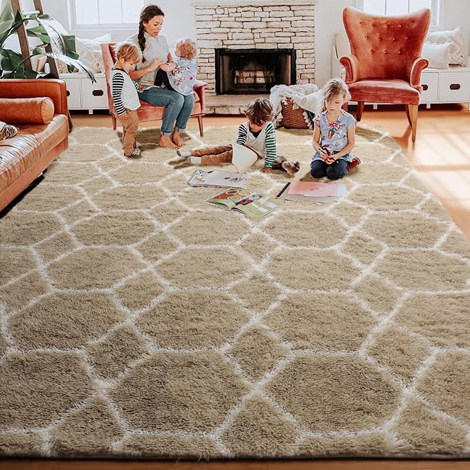 ONASAR Large Area Rugs for Living Room, Fluffy 7x10 Beige and White Thick Floor - Image 6