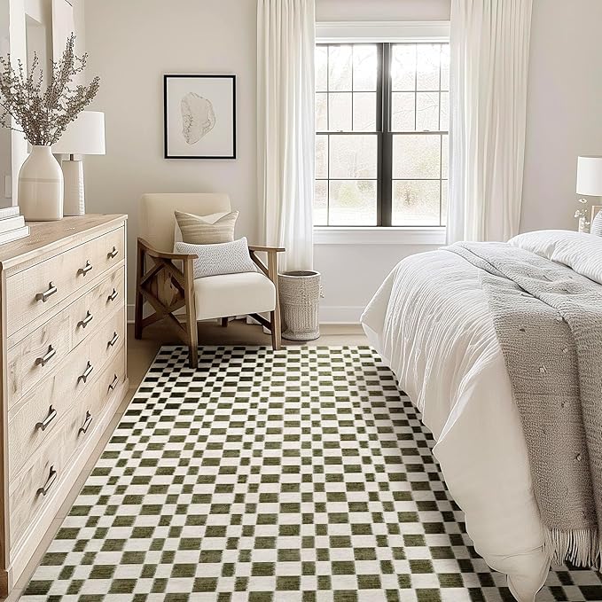 EVERGRACE Checkered Plaid Area Rug 9x12, Soft Faux Wool Rugs Washable Anti Slip - Image 2