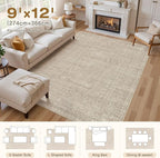 Area Rugs 9x12 Living Room: Washable Large Vintage Rug Neutral Non-Slip Soft - Image 4