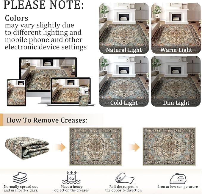 5x7 Machine Washable Area Rug for Living Room, Kids and Pets Friendly for - Image 9