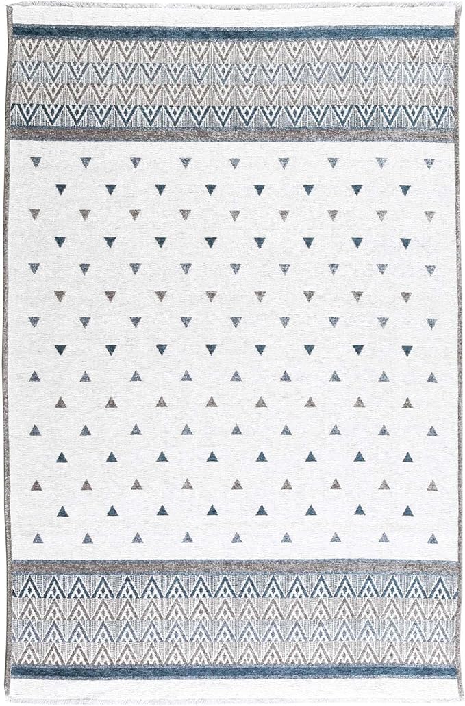 Alfa Rich 3x10 Blue Cream Off White Washable Area Rugs - Image 6