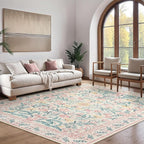 Wonnitar Floral Large Rugs for Living Room, Soft Light Pink Rug Washable 9x12 - Image 6