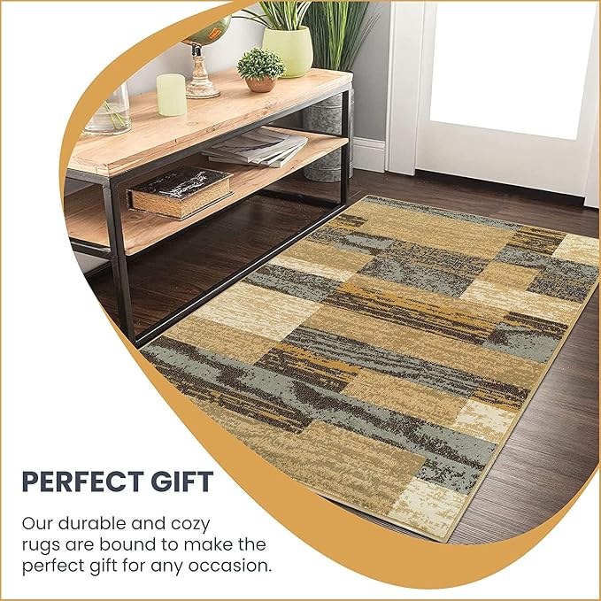 SUPERIOR Indoor Area Rug, Jute Backed, Modern Geometric Patchwork Floor Decor - Image 5