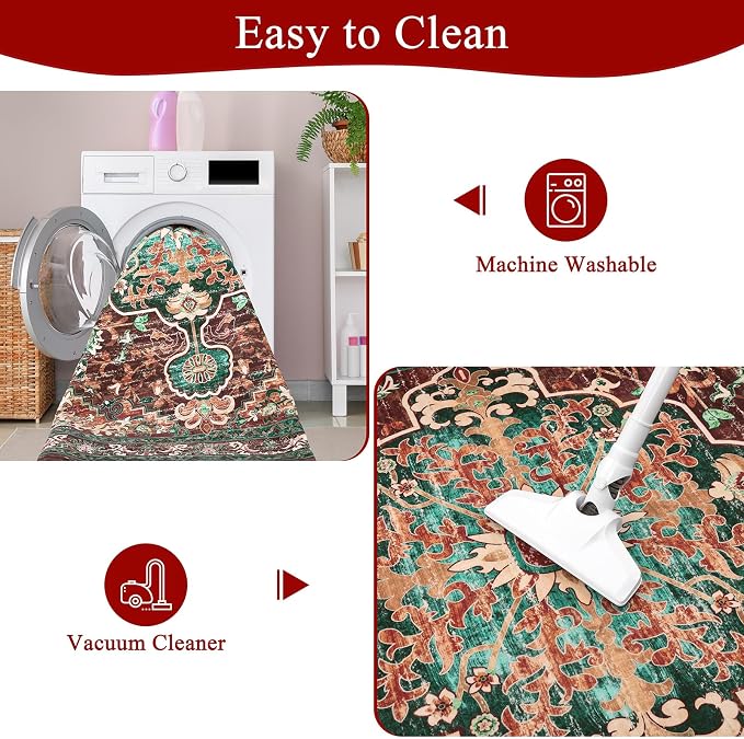 U'Artlines Boho Vintage Area Rug 4x6 ft Machine Washable Low Pile Soft Floor - Image 9
