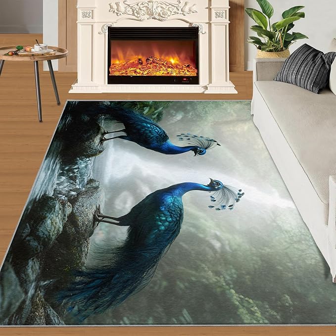 Peacock Rug 4x6-4x6 Rug, Peacock Couples Area Rugs - Image 3