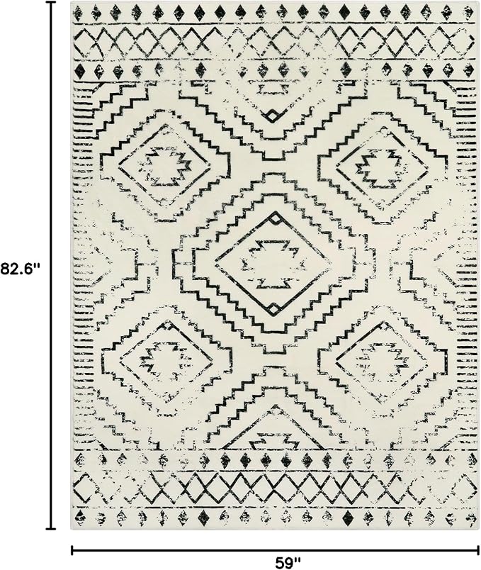 Wonnitar Moroccan Washable Rugs 5x7, Large White Tribal Area Rug - Image 2