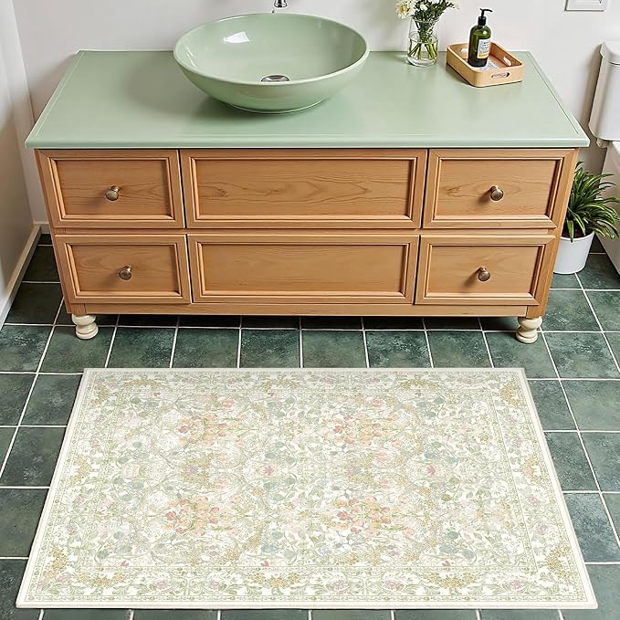 Sage Green Soft Bedside Non Slip Washable Rugs, 2x3 Farmhouse Small Rug - Image 3