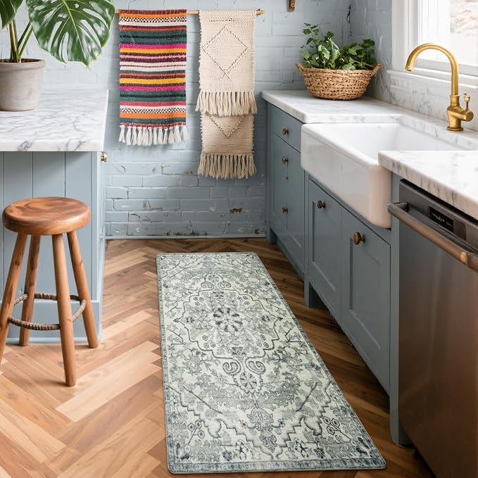Lahome Washable Runner Rug 2x5, Bohemian Laundry Room Rug Low Pile Bathroom - Image 2