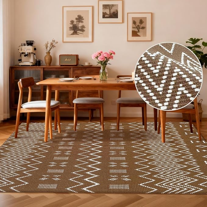 Washable Area Rug 5x7 ft, Rubber Backed Non Slip Faux Jute Rug - Image 2