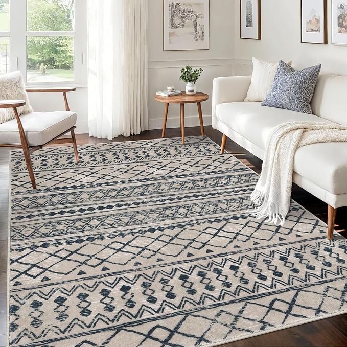 KUTA Area Rug 5x7 Light Brown Black, Washable Boho Large Living Room Moroccan by KUTA