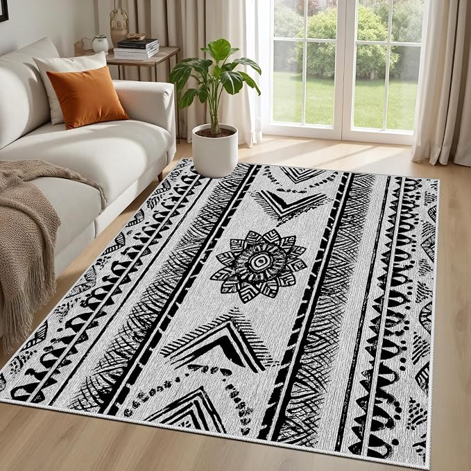 Area Rugs Moroccan for Living Room 2x3, Washable Non-Slip Boho Rug, Neutral - Image 2