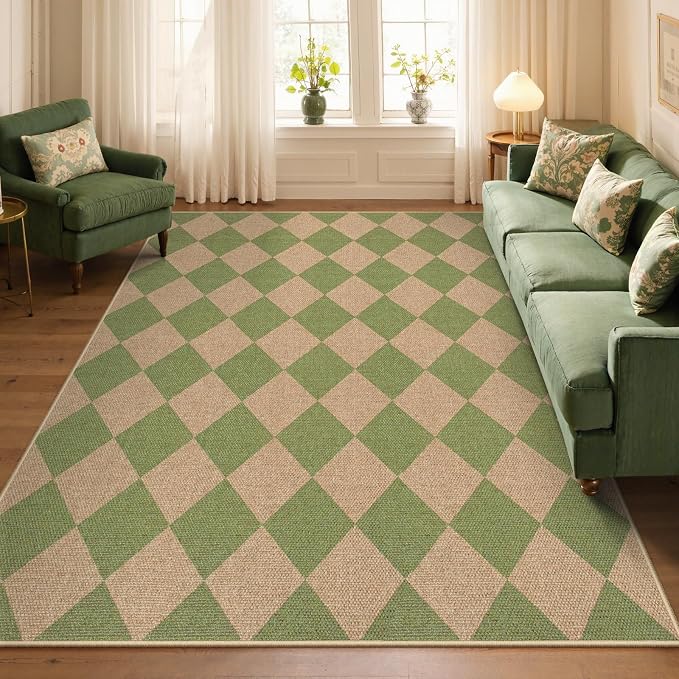 Lahome Checkered Washable Rugs 5x7, Farmhouse Non Slip Non Shedding Floor Carpet - Image 3
