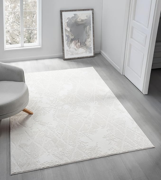 Adel Modern Area Rug for Living Room, 5x7 Rustic Distressed Abstract Cream by RUGGERRUGS