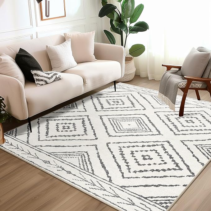 Area Rug 8x8 Rug Machine Washable Non-Slip Low Pile Print Pattern Western Rug by BESTSWEETIE